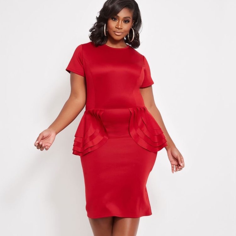 Ashley Stewart red multi tiered peplum dress 14/16